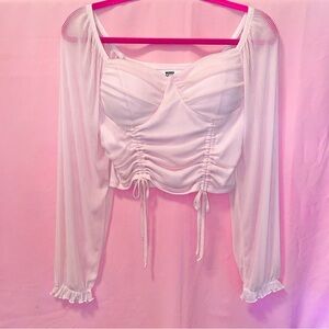 Pink Long Sleeve Sweetheart Front 70s Style Peasant Top Juniors Large Madden NYC